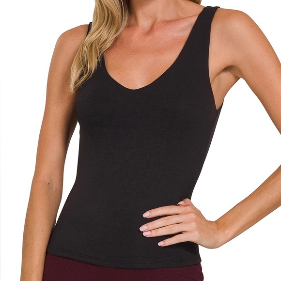 Tops - 🧜‍♀️ The “Smooth Sailing Tank” Double Layer V-Neck Tank | Black
